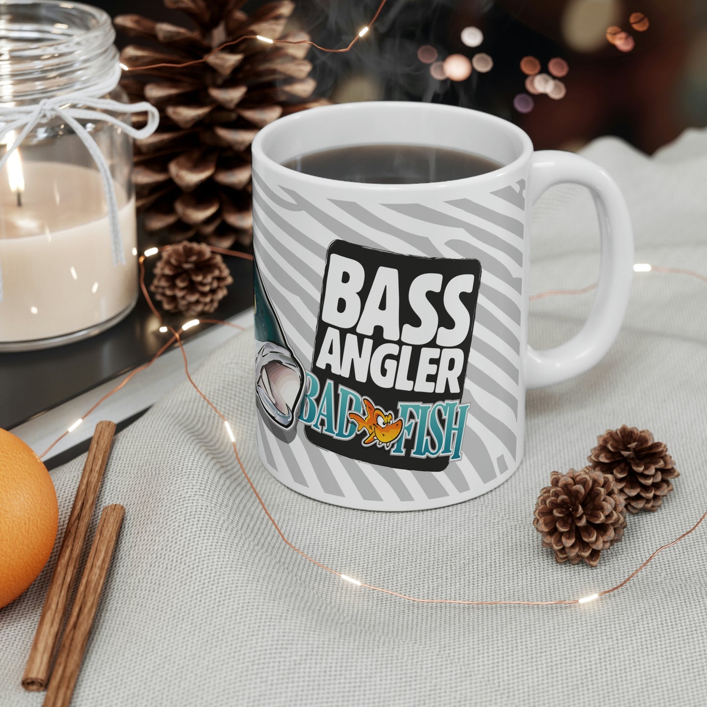 Badfish Bass Angler 11oz White Mug