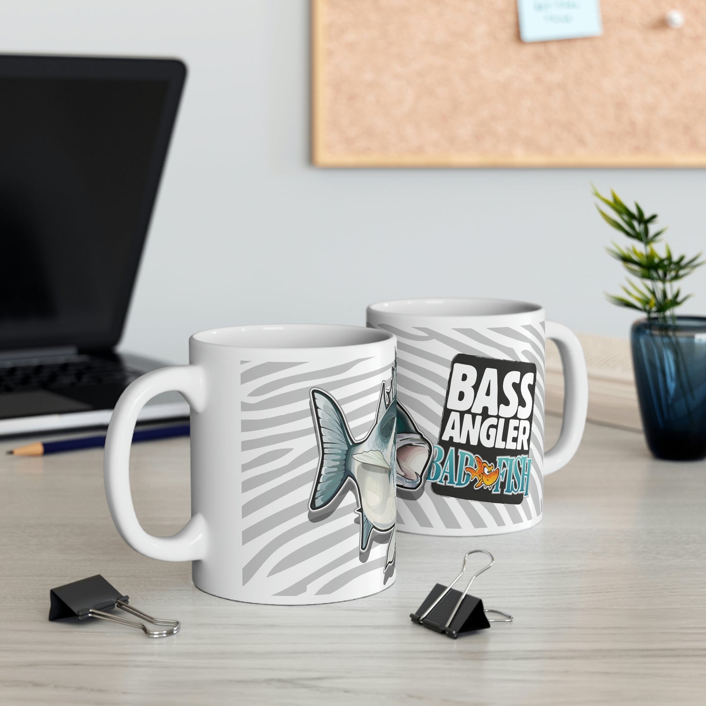 Badfish Bass Angler 11oz White Mug